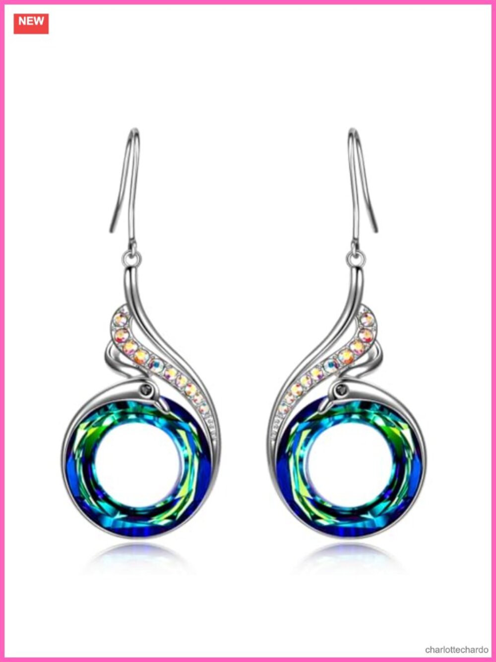 Phoenix Dangle Earrings Crystal from Austria White Gold Plated Brass Post